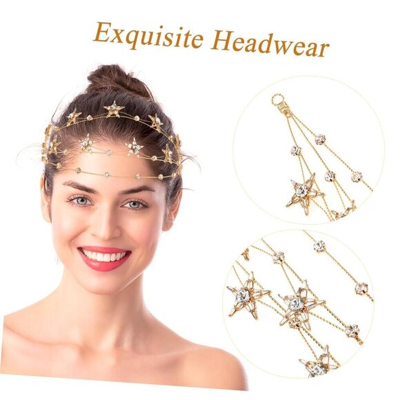 Gold Rhinestone Star Crown Alloy Hairband Bridal Tiara Wedding Jewelry for Women